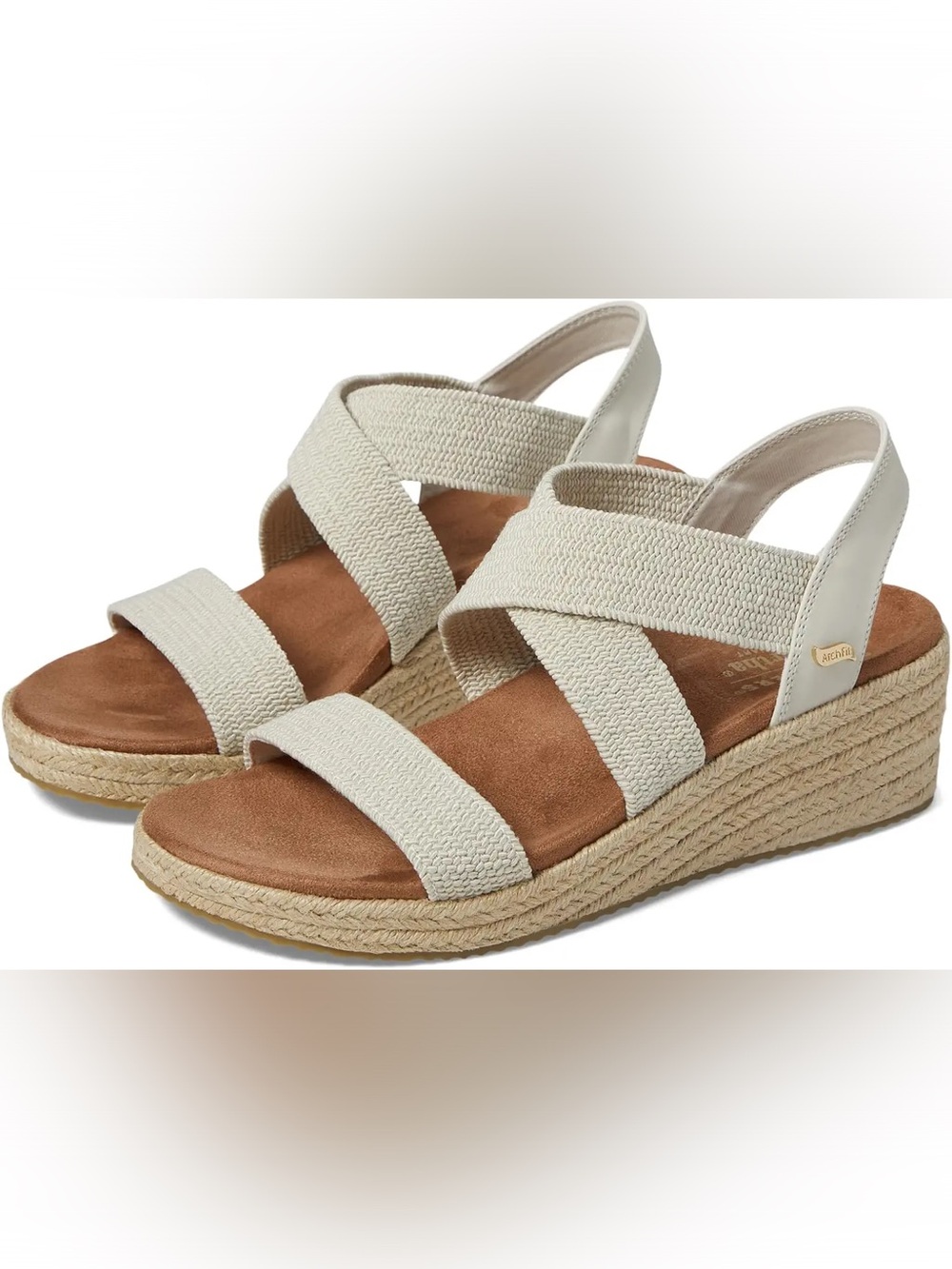 Skechers Cream Elastic Cross-Strap Wedge Espadrilles